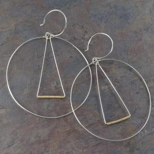 Elemental Sterling Silver Earrings, large silver and gold mixed metal hoops modern geometric earrings