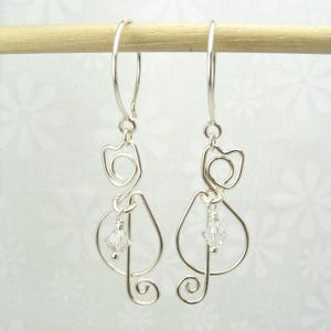 Cat Silver Earrings, sterling silver cat earrings with crystal birthstone pet earrings delicate earrings