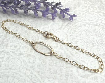 Derby Gold Oval Bracelet, Dainty 14K Gold-Filled Chain Bracelet or Anklet