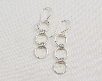 Sterling Silver Triple Circle Dangle Earrings: Modern Minimalist