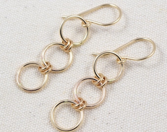 Nexus 14K Gold Filled Triple Circle Earrings: Modern Dangle Earrings
