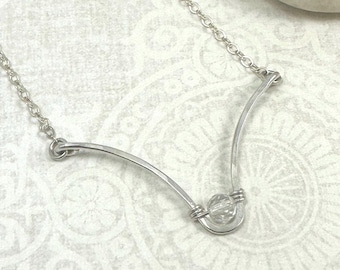 Sterling Silver Birthstone Arc Necklace: Handmade Gemstone Jewelry