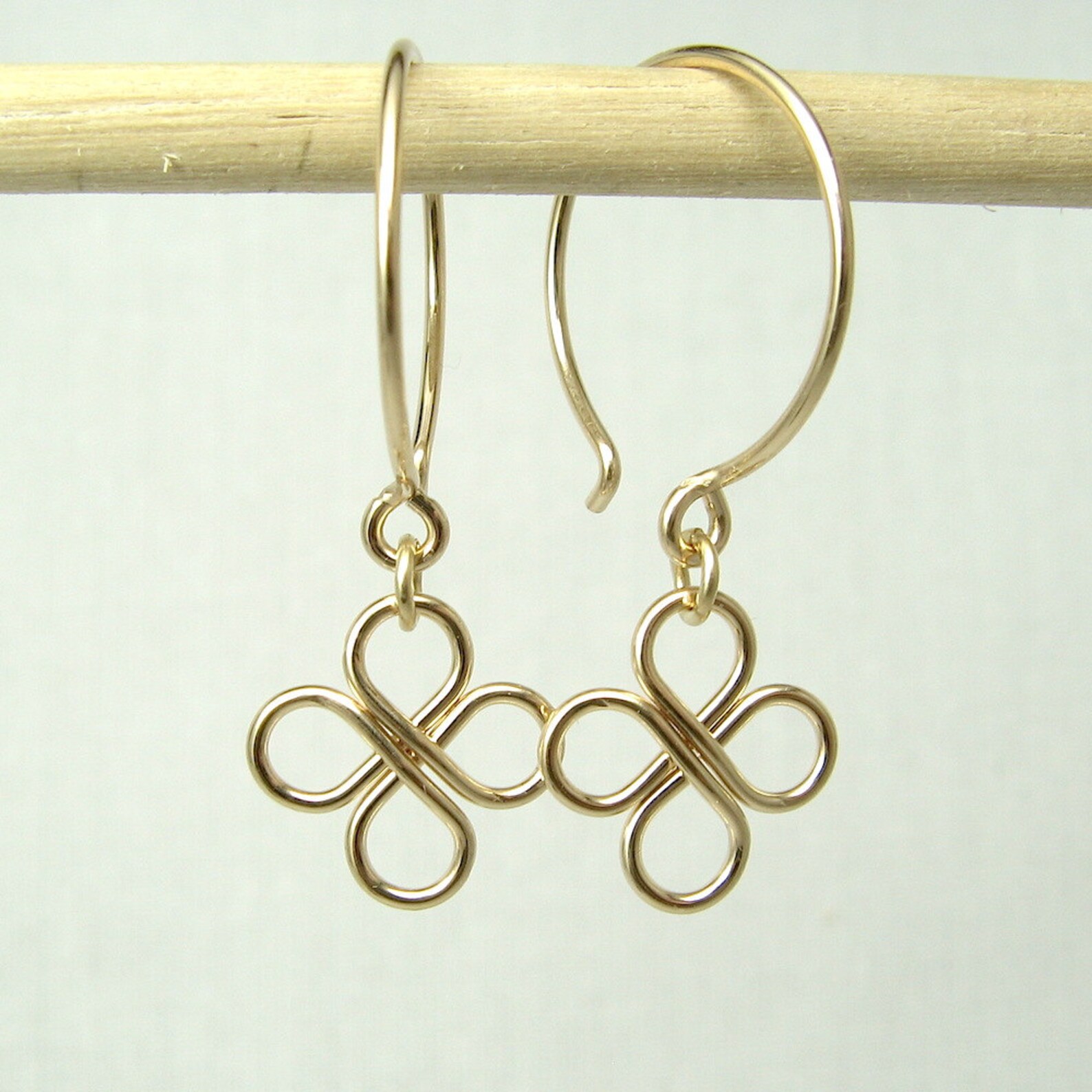 Gold Clover Earrings, Dainty Minimalist Earrings, Gift for Her, Dangle ...