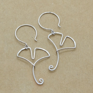 Ginkgo Leaf Earrings, Silver Ginkgo Biloba Leaf Earrings, Long Dangle Earrings, Sterling Silver Statement Earrings, Gift for Woman