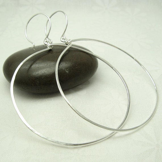 HALO HOOP EARRINGS Large Hammered Sterling Silver Hoops Front | Etsy