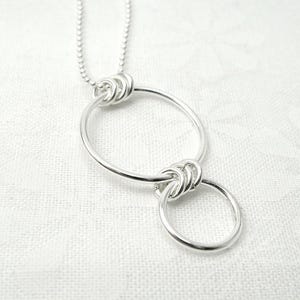 Nexus Silver Double Circle Necklace, sterling silver vertical circle necklace friendship necklace everyday necklace