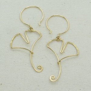 Ginkgo Leaf Earrings, Gold Ginkgo Biloba Leaf Earrings, Long Dangle Earrings, Gold Filled Statement Earrings, Gift for Woman