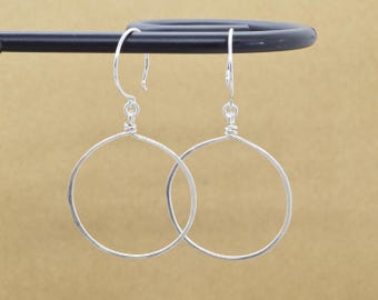 Halo Silver Large Circle Earrings, hammered sterling silver hoops