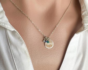 Personalized Sterling Silver Birthstone Necklace for Mom, Grandmother
