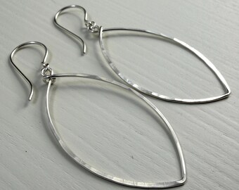 Dangly Sterling Silver Earrings, Handmade Petal Wire Earrings for Everyday Wear