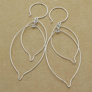Leaves Silver Double Earrings, Silver Earrings Leaf Earrings Long Dangle Earrings Sterling Silver Statement Earrings Interlocking Leaves