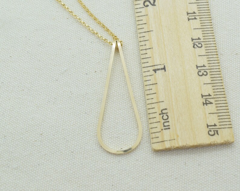 Long Gold Tear Drop Pendant Necklace Teardrop Pendant Simple Etsy