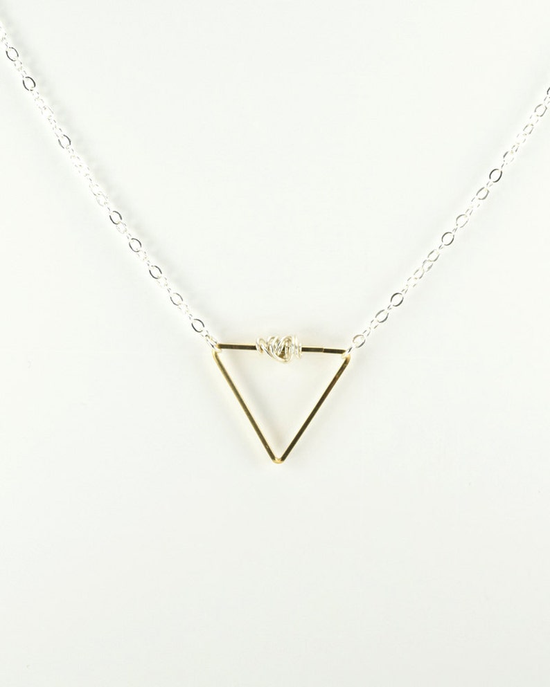BALANCE SILVER NECKLACE Triangle Pendant Mixed Metal Silver Etsy