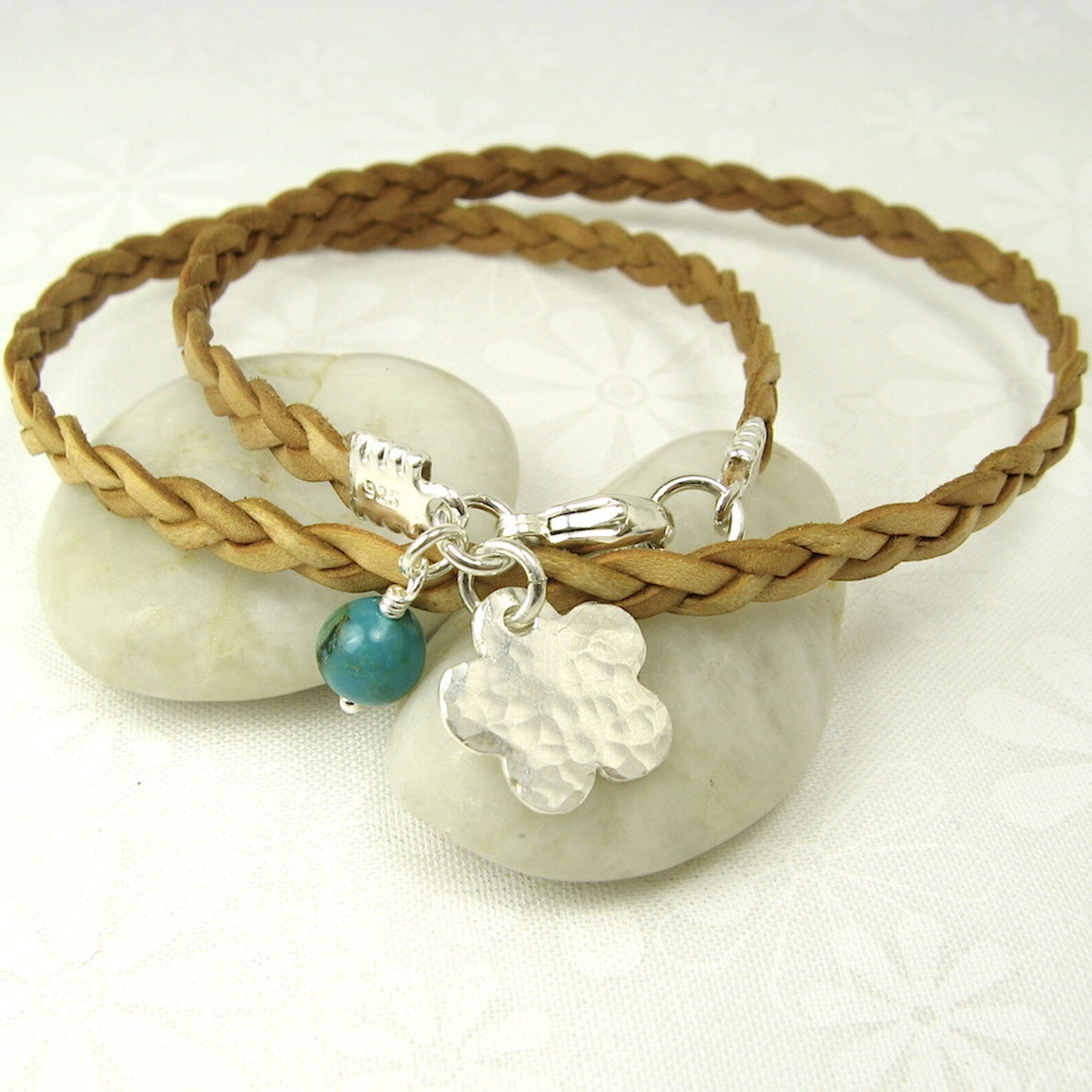 LEATHER WRAP BRACELET Charm Bracelet Handmade Hammered Flower Etsy