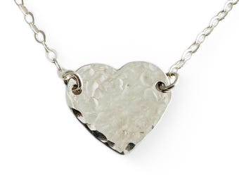 Hammered Sterling Silver Heart Necklace: Gift Boxed Jewelry
