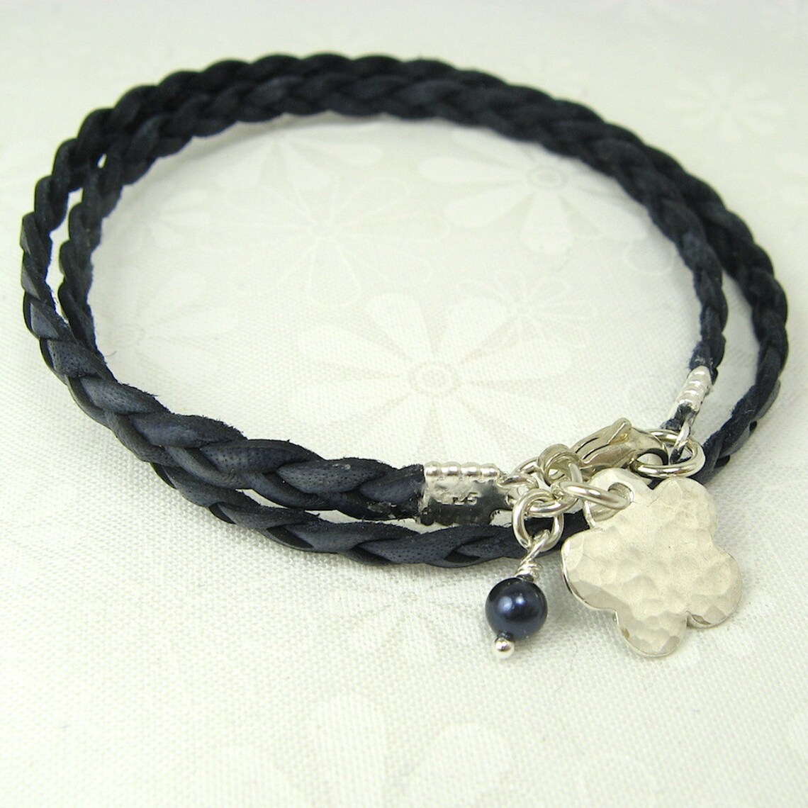 LEATHER WRAP BRACELET Charm Bracelet Handmade Hammered Flower Etsy