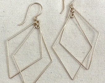 Prism Gold Earrings,  14K Gold-Filled Diamond Shaped Interlocking Dangle Earrings