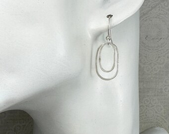 Sterling Silver Derby Oval Earrings – Large, Regular, or Tiny Hammered Ovals Minimalist and Modern