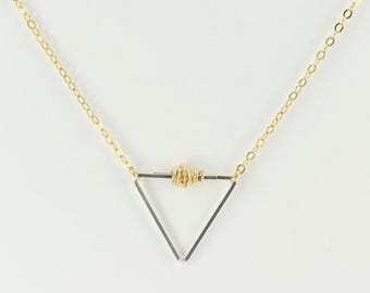Balance Gold and Silver Necklace, triangle mixed metal gold and silver necklace dual metal necklace minimalist and modern