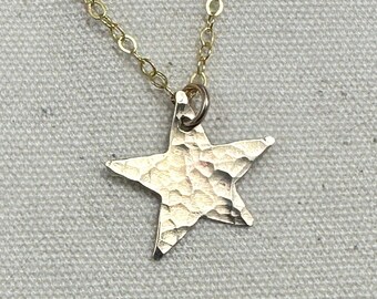 Wish Gold Hammered Star Necklace, Star Pendant with Cable Chain