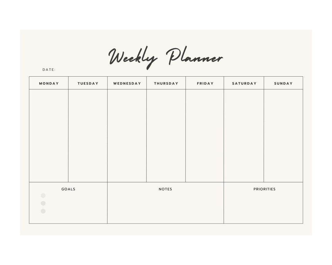 Weekly Planner Printable Minimalist Weekly Schedule Week at a Glance ...
