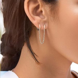 Elegant Minimalist Pave Ear Cuff Chain Earrings, Diamond Stud Dangle in Silver, A Must-Have Trendy Ear Accessory For Her!