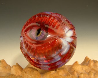 2 " Glass MONSTER Marble  Dichroic Galaxy Red Glass Eyeball Lamp work Art Eye Orb curio by Mazet