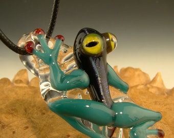 GLAZEN KIKKER op een blad HANGER Dichroïsch lampwerk borosilicaatbrandpunt Boro Bead Sun Catcher Totem (klaar voor verzending)