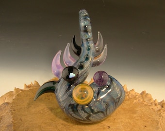 Heady Glass Pipe Alien Spiked Sherlock met opaal, rokend en filigraan van Redbone-rookpijp
