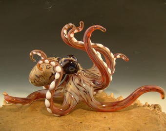 7&quot; Glass Octopus Sculpture figurine Aquarium Nautical Home Art Curio by Chris Upp Made to Order