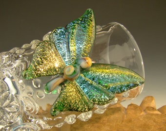 Shot Glass Butterfly dichroic Flameworked Art glassware barware by Eli Mazet (ready to ship)