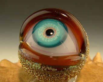 1.4 " Glass Art Eyeball Marble Lampwork realistic Eye freaky orb curio home art by Kenny Talamas