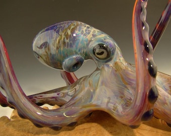 8" Glass Octopus Sculpture figurine Aquarium Nautical Art by Chris Upp (Made to order)
