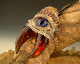 Glass Pendant Warlock Creature Claw Eye cosplay necklace Focal Bead lampwork by Eli Mazet VGW