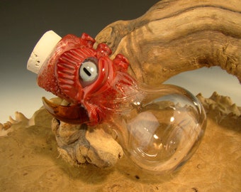 Glass Potion Elixir Bottle Horny Eye Hand blown Flameworked Art glassware Kitchen gadget Art by Eli Mazet