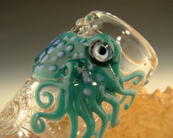 Stash Jar Hand blown Octopus  Flameworked Ocean nautical Art by Eli Mazet (ready to ship)