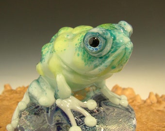 Frog Sculpture Dichroic paperweight by Eli Mazet figurine curio home art ( Ready to Ship )