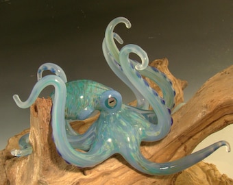 7&quot; Blue Glass Octopus Sculpture figurine Aquarium Nautical Home Décor Art Curio by Chris Upp Made to Order