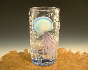 Shot Glass Hand blown Jellyfish Flameworked Art glassware barware by Eli Mazet (ready to ship)