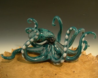 6.5" Glass Octopus Sculpture Sparkling Blue figurine Aquarium Nautical Home Art Curio by Chris Upp Made to Order