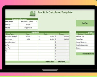 Pay Stub Calculator Template: Google Sheets & Excel Payroll Tool (Digital Download