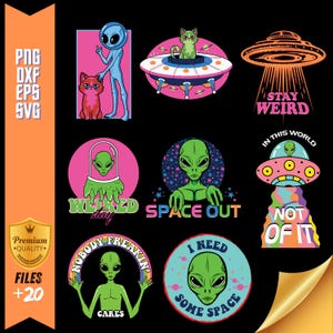 Alien Bundle, UFO Clipart, Funny Alien Designs,Sci-Fi  Files for Cricut & Silhouette Projects, Extraterrestrial Clipart,Space Party Decor