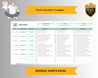 Work Checklist Template - Download Now! Employee Task Tracker,Google Sheets & Excel Format