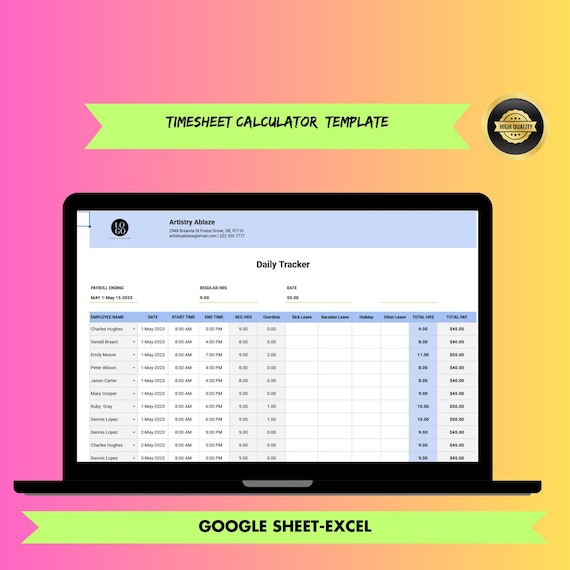 Stundenzettel-Rechner: Excel Google Sheets Vorlage (Instant