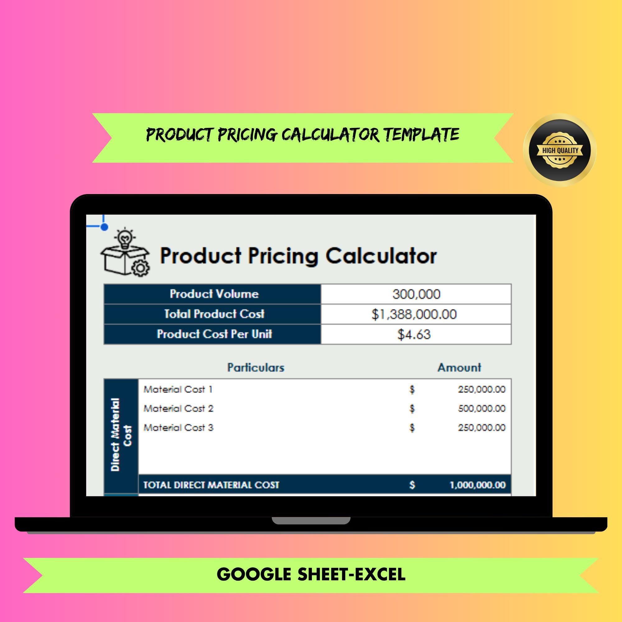 Product Pricing Calculator Template for Google Sheets and Excel | Cost, Profit,Margin Tracker for Small Business & Etsy Sellers