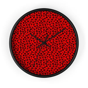 Red Leopard Print Wall Clock | Animal Print Home Decor