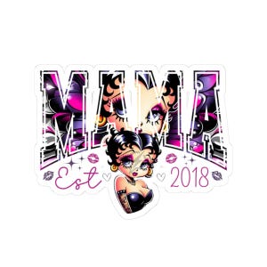 Betty Boop Mama Purple Pink Kiss-Cut Stickers, Scrapbooking, Laptop Decals, Planner Accessories, Stationery, Car Decals