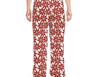 Red Poinsettia Pattern Pajama Pants | All-Over Print