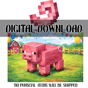 Juego de Minecraft "Ponle la Cola al Cerdo" imprimible, paquete de juegos para fiestas de cumpleaños, actividad para fiestas infantiles, póster de cerdo PNG, pegatinas de cola, etiquetas de premio