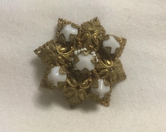 STANLEY HAGLER SIGNED milk glass brooch